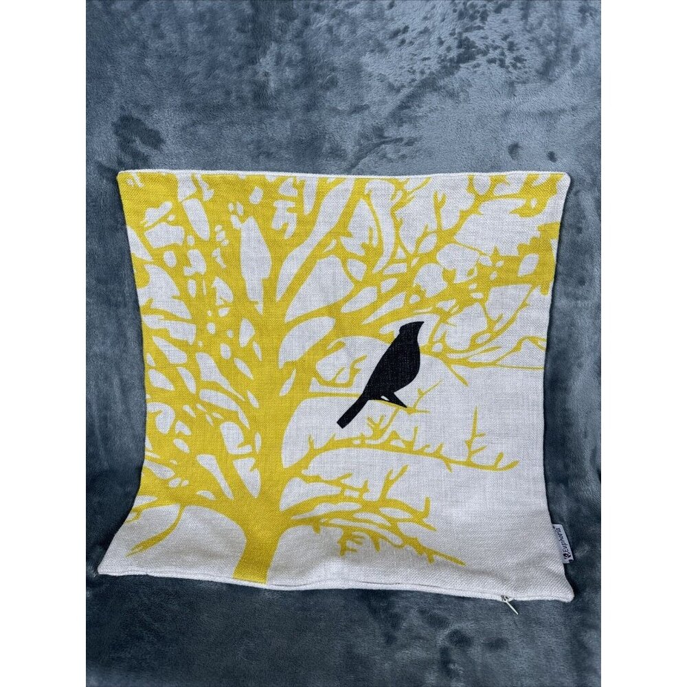 Eupho Pillow Covers Canvas Bird & Tree Branches Yellow/Cream Set Of 3 Sofa Home